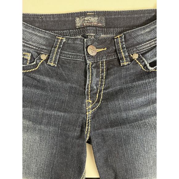 Silver Jeans Suki Slim Bootcut Size 28x31 Mid Rise Medium Blue Flap Pockets - Picture 9 of 12